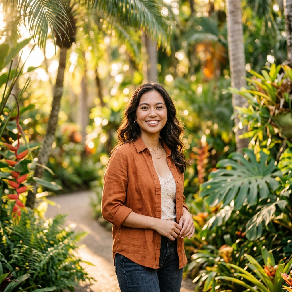 Professional portrait in tropical garden